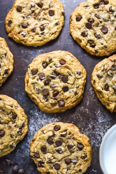 chocolate chip cookies on a baking sheet ready to be baked in the oven for breakfast