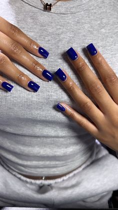 Structure Gel Manicure Design, Blue Acrylic Nails Black Women, One Color Acrylic Nails Square, Natural Nails Painted, Summer Nails Black Women, Electric Blue Nails, Girls Fun, Nice Nails