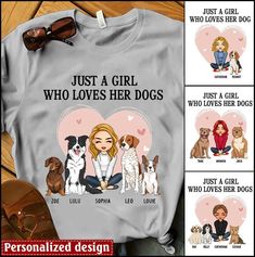 Just A Girl Who Loves Her Dogs Heart Pattern Custom Gift For Dog Mom T-shirt Dogs Heart, Luggage Covers, Tshirt Crafts, Leather Passport Cover, Gift For Dog, Heart Pattern, 3d T Shirts, Just A Girl, Heart Patterns