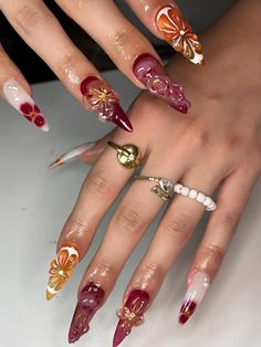 Ginger Nails, Kali Uchis Nails, Hispanic Nails, Tokyo Nails, Nails Reference, Color For Nails, Tropical Nails, Hippie Nails, Long Nail Designs