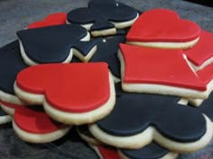 cookies decorated with red, black and white icing