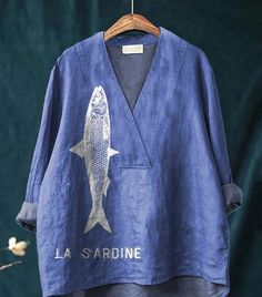 Sardine Fish Graphic Printed Women's Casual Cotton And Linen V-neck Shirt Sardine Fish, Hawaii Fashion, Fish Graphic, Linen Shirts Women, Louise Bourgeois, Blazer Jackets For Women, Handmade Stamps, Chic Top, Winter Dress