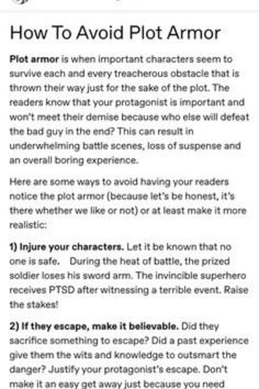 an article about how to avoid plot armor