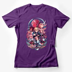 Anime Character Group Art T-Shirt, Colorful Manga Design, Unisex Fashion Tee, Vibrant Youthful Top, Gift for Anime Fans Female T-Shirt Custom graphic T-Shirt.Customize your color Purple Graphic Tee Fan Merchandise, Fun Anime Print Crew Neck T-shirt, Pink T-shirt With Sublimation Print For Fans, Pink Sublimation Print T-shirt For Fan Merchandise, Purple Crew Neck Top With Cartoon Print, Purple Graphic Crew Neck Top, Pink Graphic Design Top For Fans, Purple Cartoon Print Fun T-shirt, Purple Character Print Short Sleeve Top