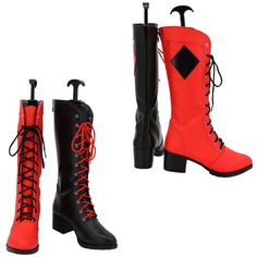 Halloween Synthetic Round Toe Boots, Knee-high Halloween Cosplay Boots, Knee-high Boots For Cosplay Halloween, Knee-high Boots For Halloween Cosplay, Lace-up Boots For Halloween Cosplay, Leather Boots For Halloween Costume, Leather Boots For Halloween Cosplay, Gothic Round Toe Boots For Cosplay, Gothic Lace-up Boots For Cosplay