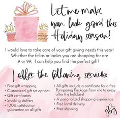 a pink gift card with the words let me make you look good this holiday season