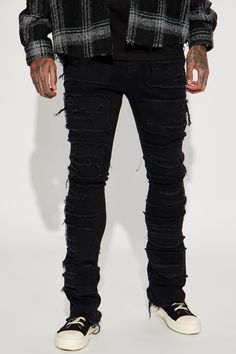 Stacked Jeans, Shredded Body, Flared Jeans, Flare Jeans, Fashion Nova, Stretch Fabric, Mens Jeans, Black Jeans, Spandex