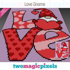 a cross stitch pattern with the word love gnome