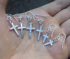 Sterling Silver Large Cross Earrings measures from the top of the earwire to the bottom of the cross 1-1/4" or 36mmThe cross alone measures:cross is 3/4" by 3/8" Price is for one pair @ $13.50  *******Sterling Silver Large Hammered Cross Earrings measure:from the top of the earwire to the bottom of the cross 1-1/4" or 36mmThe cross alone measure 3/4" x 3/8"Price is for one pair at $14.80********Sterling Silver Small Cross earrings  measure from top of the earwire to the bottom:1-1/8" tallThe cro Silver Cross Earrings, Amazon Jewelry, Sterling Silver Cross Necklace, Silver Jewellery Sets, Wedding Jewelry Earrings, Cross Earrings, Cross Jewelry, Sterling Silver Cross, Silver Cross