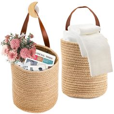 PRICES MAY VARY. YOUEON set of 2 jute hanging baskets measures 7.8" x 6.7", portable and lightweight. Easy to hang on a decorative wall rack, kitchen or bathroom shelf, indoor patio garden. Versatile Uses: Wall hanging basket is great for holding various items such as wallet, towels, toys, toilet paper, cosmetics, keys and more. It can also serve as a wall plant basket or hanging planter. Natural Woven Hanging Basket: Made of 100% jute woven thread rope, the jute hanging planter is sturdy and mo Jute Hanging Basket, Hanging Storage Baskets, Hanging Wall Baskets, Jute Hanging, Wall Hanging Basket, Wall Hanging Storage, Flower Plants, Plant Basket, Woven Baskets