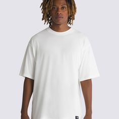 The Original Standards T-shirt combines the best parts of versatility and classic style. An elevated take on an everyday basic, Original Standards is made with a drier-hand, heavyweight jersey, providing comfort and durability. Its style is refined enough to make a statement alone or as the perfect accent layer to complete your outfit. 100% Cotton fabric Short sleeve crew neck T-shirt Woven Vans® label at hem Loose fit | Vans Original Standards Loose T-Shirt Men's Large White Cotton Vans T-shirt, Functional White Crew Neck T-shirt, White Essential Short Sleeve T-shirt, Functional White Tops For Everyday, Vans Crew Neck T-shirt For Streetwear, Vans Cotton T-shirt For Streetwear, Vans White Relaxed Fit Tops, White Short Sleeve Vans Tops, White Relaxed Fit Essential T-shirt