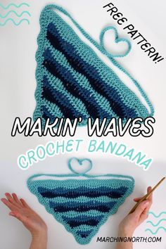 crochet pattern for a baby bib with the words, martin waves crochet bandana