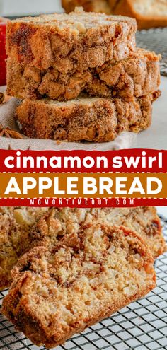 Try this Cinnamon Swirl Apple Bread! This baked apple breakfast is also great as a snack or dessert. Moist and flavorful, this apple cinnamon bread is irresistible! Save this simple fall recipe and enjoy this homemade bread with family and friends! Cinnamon Twist, Apple Bread Recipe, Mom On Timeout, Apple Cinnamon Bread, Cinnamon Swirl Bread, Apple Recipes Easy, Apple Dessert Recipes