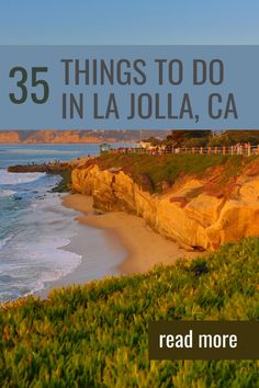 the beach and ocean with text overlay that reads 35 things to do in la jolla, ca