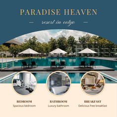 a flyer for a hotel with an image of the pool and lounges in it