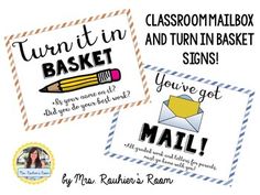 two classroom mailbox and turn in basket signs