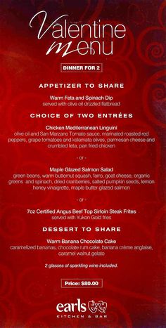 valentine dinner menu with red background