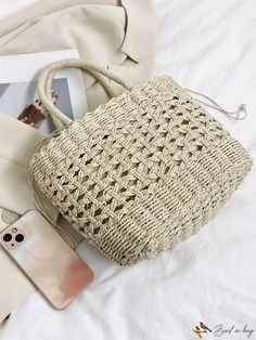 BirdinBag - Stylish Drawstring Straw Bag Casual Cream Bag With Braided Handles, Casual Cream Satchel With Braided Handles, Casual Bucket Straw Bag As Gift, Casual Bucket Straw Bag For Gifts, Casual Crochet Pouch Bag With Braided Handles, Casual Pouch Shoulder Bag With Braided Handles, Casual Pouch Satchel With Braided Handles, Beige Woven Bags For Daily Use, Vacation Satchel Shoulder Bag As Gift Bag