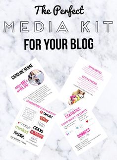 the perfect media kit for your blog is shown with text overlaying it and four photos