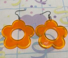 60s Flower Earrings, Cute 70s Earrings, 70s Earrings Disco, Orange Flower Earrings, Orange Blossom Outfit, Groovy Earrings