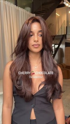 Wine Brunette Hair, Haircolour For Brown Girl, Hair Colour Red Brown, Cherry Red Brunette Hair, Hair Color Inspo For Brown Skin, Cola Hair Color Brown, Cherry Cola Brunette Hair, Chocolate Cherry Red Hair, Cherry Red Hair Brown Skin