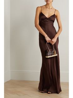 FAITHFULL THE BRAND + NET SUSTAIN Santiana LENZING™ ECOVERO™-satin maxi dress | NET-A-PORTER Maxi Dress Styling, Net Sustain, Dress Styling, Maxi Outfits, Silk Maxi, Brown Silk, Faithfull The Brand, Satin Maxi, Silk Maxi Dress