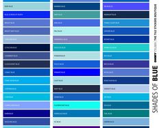 the shades of blue are shown in this color chart, which is also available for use on