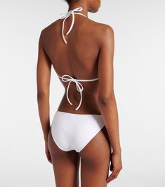 White Polyamide Swimwear For Vacation, Polyamide Triangle Top Swimwear For Sunbathing, Elegant Triangle Top Stretch Swimwear, Elegant Seamless Swimwear For Poolside, Polyamide Triangle Top Swimwear For Beach Season, Seamless Nylon Swimwear For Sunbathing, Gucci Swimwear For Summer, Gucci Fitted Summer Swimwear, White Nylon Triangle Top Swimwear