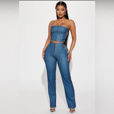 Product Details: Color: Blue Pant Set Tube Top Front Zipper Back Cut Outs Straight Leg Zipper Closure Side Cut Outs Stretch 95% Polyester 5% Spandex Imported 70 Fashion, Leopard Print Pants, Floral Print Pants, Wide Leg Dress Pants, Fashion Nova Pants, Hoodie Set, 60 Fashion, Bell Bottom Pants, Cropped Blazer