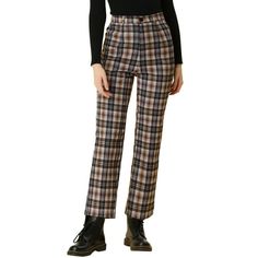 Classic plaid pants feature a straight fit leg for a relaxed vibe with work to weekend versatility. Casual tartan cropped pants, Simply add blouse and sneaker for chic and preppy look. This plaid high waist pants can show your casual style. With a zip and button fastening, these trousers sit at the point where style and practicality meet. The perfect Casual trousers, plaid and color is unique. It works perfectly together. Bolster your formal separates with an fashion plaids style. Style these tr Plaid Trousers, Pants Brown, Work Trousers, Brown Outfit, Preppy Look, Plaid Fashion, Plaid Pants, Cropped Trousers, Solid Tops