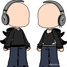 two cartoon people with headphones on their heads, one is wearing jeans and the other has