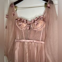 Beautiful Blush Colored Dress With Floral And Pearl Accents Long Size 4 Nwt Feminine Long Sleeve Mini Dress For Prom, Blush Spring Prom Dress, Pink Sheer Mini Dress For Wedding, Peach Evening Dress With Sweetheart Neckline, Peach Prom Dress For Spring, Peach Sweetheart Neckline Evening Dress, Long Sleeve Blush Dress For Spring, Elegant Long Sleeve Blush Dress, Spring Long Sleeve Mini Dress For Bridesmaids