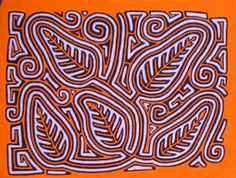 an orange and white drawing with swirls on it's surface, in the shape of a leaf