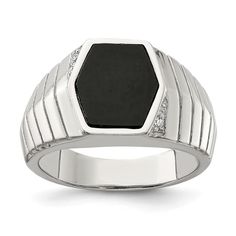 Sterling Silver Men's CZ & Onyx Ring Black Onyx Stone, Black Onyx Ring, Sterling Silver Mens, Men's Jewelry Rings, Onyx Ring, Onyx Stone, Size 10 Rings, Gold Plated Silver, Silver Man