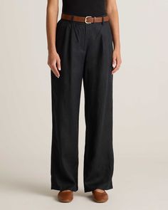 100% European Linen Pleated Trouser High Waist Linen Pants With Relaxed Fit, Versatile High Waist Linen Bottoms, Fitted Linen Bottoms With Elastic Waistband, Fitted Linen Versatile Pants, Linen Bottoms With Belt Loops, Linen Wide Leg Bottoms With Belt Loops, Solid Linen Pants For Workwear, Fitted Linen Pants With Elastic Waistband, Relaxed Fit Linen Pants With Belt Loops