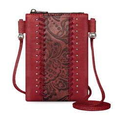 PRICES MAY VARY. American Bling by Montana West, western collection cross body phone bag. This western tooled collection phone purse has vintage floral embossed pattern and whipstitch detail on the front, top zipper closure. A phone pocket on the back, this pocket is secured with button snap for easy access, can fit up to 6.5 inches with phone case. This western crossbody bag is made from high-quality vegan leather, which is water-resistant and scratch-proof. It is perfect if you only have a few Purses Western, Trendy Fringe, Crossbody Phone Purse, Embossed Pattern, Cell Phone Purse, Purse For Women, Leather Crafts, Phone Bags, Phone Purse