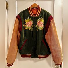 Size 52 Gucci Men’s Modern Future Corduroy Varsity Jacket. In Great Condition Hardly Worn. Gucci Spring Streetwear Outerwear, Casual Fitted Gucci Outerwear, Gucci Fall Streetwear Outerwear, Vintage Gucci Long Sleeve Outerwear, Gucci Jackets, Gucci Jacket, Gucci Men, Green And Purple, Varsity Jacket