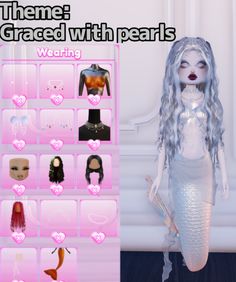 Graced with pearls, mermaid DTI    #dresstoimpress #theme #outfit #ideas #gracedwithpearls #fitcheck Graced With Pearls Dress To Impress, Theme Outfit Ideas, Pearls Outfits, Pearls Dress, Pearl Dress, I Dress, Dress To Impress, Mermaid, Outfit Ideas