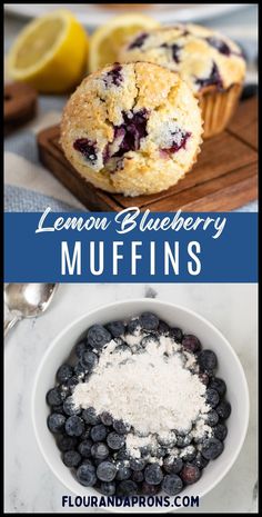 lemon blueberry muffins with powdered sugar in the middle