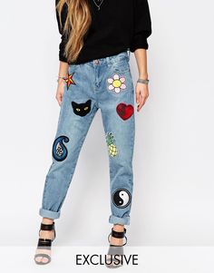 Patch Jeans Diy, Patch Denim Jeans, Jean Diy, Jeans With Patches, Patched Denim Jeans, Patch Denim, Patch Jeans, Boyfriend Fit Jeans, Denim Ideas