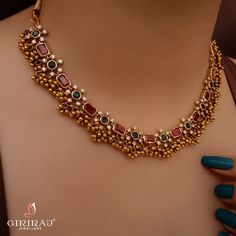 Gold Necklace for women with Ruby and Diamond Gold Antique Necklace