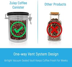 one - way vent system design and another with coffee beans on the bottom for freshness