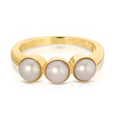 Maya Brenner x Sarah Hendler is an effortless pearl collection with pieces that feel modern, chic and not too fancy. Our Tres Pearl Ring is solid 14K yellow gold with a 2mm band and three 4mm bezel set white pearls. Please allow 1-2 weeks for processing Modern Yellow Gold Pearl Ring For Anniversary, Elegant Stackable Yellow Gold Pearl Ring, Elegant Stackable Pearl Ring In Yellow Gold, Yellow Gold Stackable Pearl Ring For Anniversary, Modern Round Pearl Ring In Yellow Gold, Elegant Yellow Gold Stackable Pearl Ring, Yellow Gold Stackable Pearl Jewelry, Modern 14k Yellow Gold Pearl Ring, Elegant Three Stone Stackable Rings