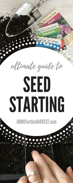 someone holding up a seed starting sign with the words ultimate guide to seed starting on it