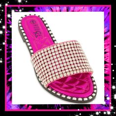 Hot Pink Rhinestone Strap Metallic Slides Nwt Choose: 10 Or 11 * Medium Width * * But Run A Bit Wider * Man Made Upper Rhinestone Strap Metallic Faux Leather Platform With Silver Studs Flats New, Never Worn In Package Trendy Pink Sandals With Rhinestones, Grey Block Heels, Square Toe Ankle Boots, Converse Shoes Womens, Coach Boots, Black Patent Pumps, Blue Wedges, Studded Flats, Pink Sandals