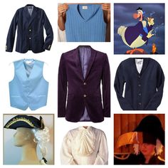 many different types of clothing and hats are shown in this collage, including one man's hat