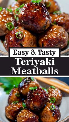 easy and tasty teriyaki meatballs with chopsticks on the side