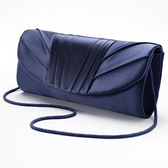 Untuck the shoulder strap to carry this bag hands free. Details:  3 1/2H x 8 3/4W x1 1/4D Drop down length: 18 Magnetic snap closure Shoulder strap Interior: slip pocket Fabric Style no. V91017  Size: One Size. Color: Blue. Gender: female. Age Group: adult. Pattern: Solid. Rose Clutch, Blair Waldorf Style, Bridal Clutch, Womens Handbags, Big Bag, Jessica Mcclintock, Yellow Gold Jewelry, Gunne Sax, Blair Waldorf