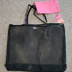 Victoria Secret Beach Bag Nwot Color Black New With No Tag 19 By 16 Comes With Small Zipper Bag For Belongings Pet Free Smoke Free Home Chic Victoria's Secret Beach Bag, Victoria's Secret Beach Bag For Summer, Victoria's Secret Summer Beach Bag, Victoria's Secret Summer Vacation Bags, Victoria's Secret Summer Shopping Bags, Victoria's Secret Casual Beach Bag, Trendy Victoria's Secret Vacation Bag, Black Shoulder Bag For Beach Shopping, Black Beach Pouch Shoulder Bag