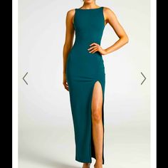 Bought This Dress For A Wedding In Two Sizes. Never Worn. Us Size 4. Invisible Zip In The Back And Hook And Eye Closure. High Neck Line With Fixed Straps. Scoop Neckline In The Back. Elegant Green Maxi Dress With Back Opening, Fitted Maxi Dress With Side Slits For Wedding, Fitted Bridesmaid Dress With Side Slits, Formal Green Maxi Dress With Back Opening, Fitted Maxi Dress With Side Slits For Bridesmaids, Elegant Green Dress With Side Slits, Sleeveless Dress With Side Slits For Wedding, Sleeveless Wedding Dress With Side Slits, Formal Stretch Dresses With Side Slits